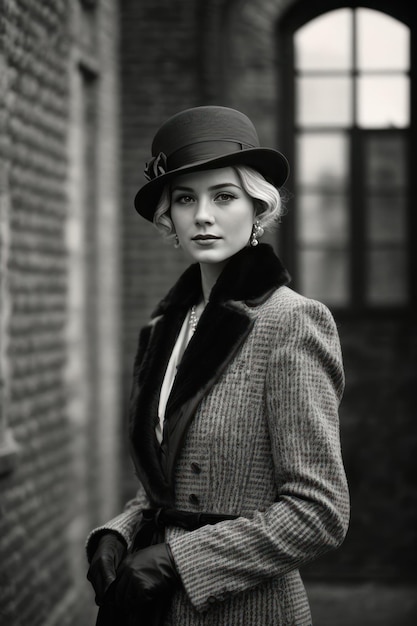 Black and white photograph of a person dressed in 1920s fashion Generative by AI