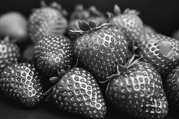 A black and white photograph of strawberries taken with a leica m camera and portra film the focus