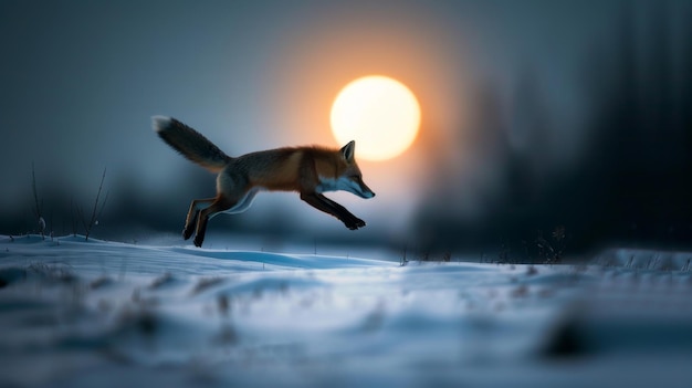 A black and white photography of a fox in the wild