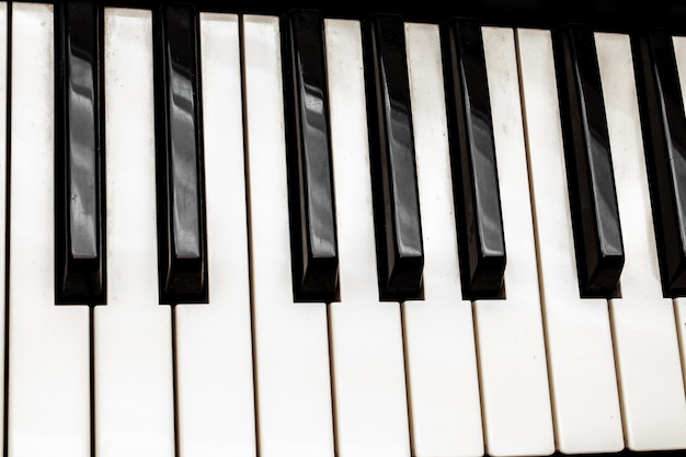 Black and white piano keys. Musical instrument.