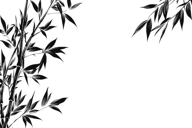 a black and white picture of bamboo with black leaves