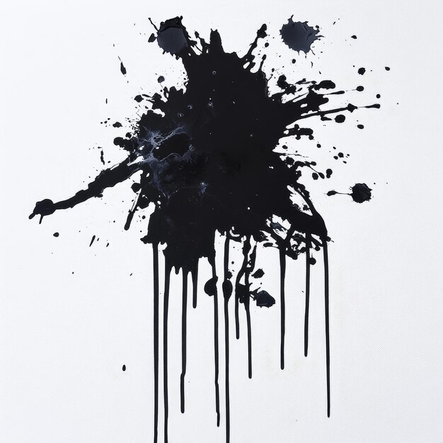 a black and white picture of a black splash of paint with black ink on it