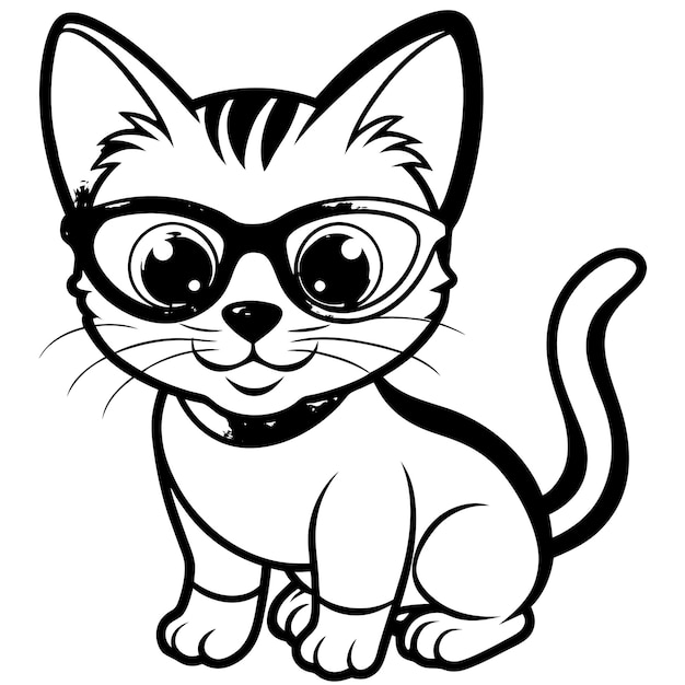 Photo a black and white picture of a cat with glasses on it