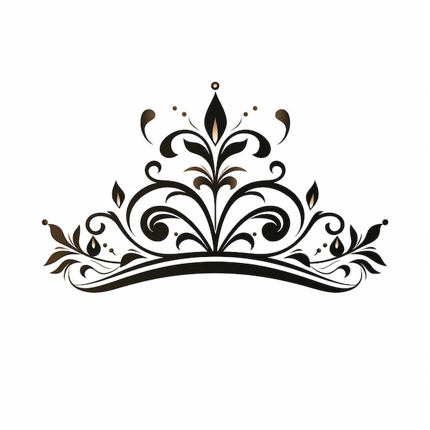 a black and white picture of a crown with a floral design