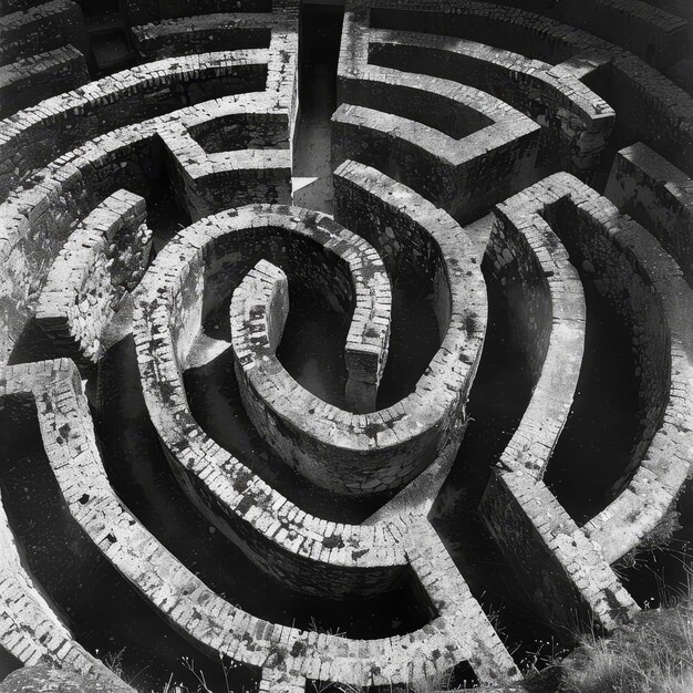 Photo a black and white picture of a labyrinth with the word  x  on it