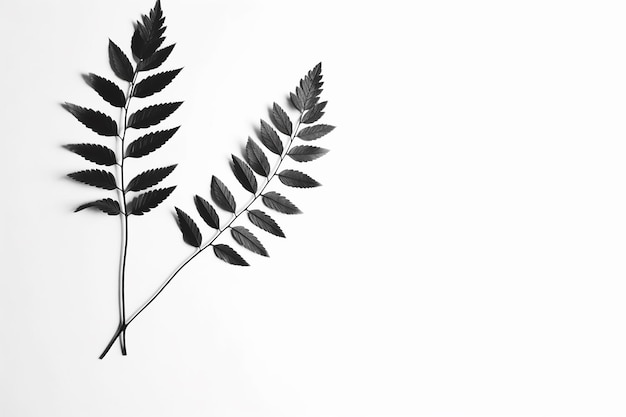 A black and white picture of leaves on a white background.