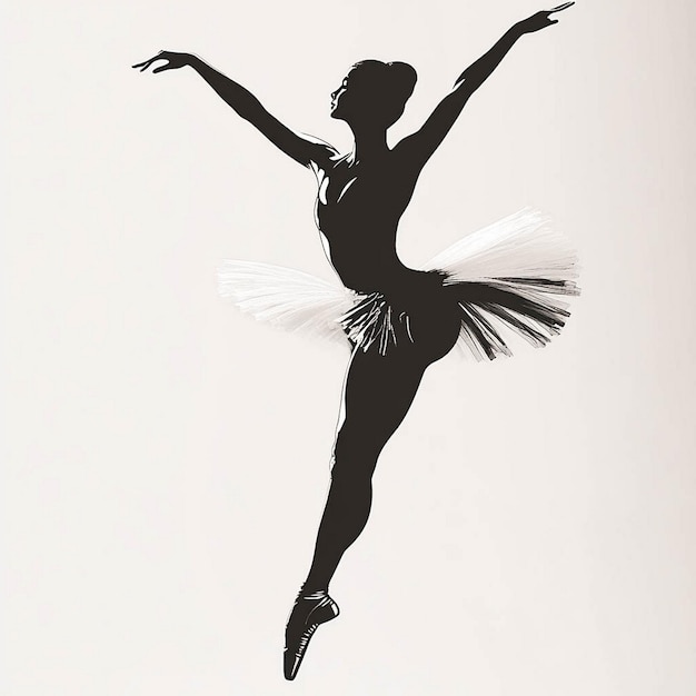 a black and white picture of a woman in a white dress with the word quot ballet quot on it