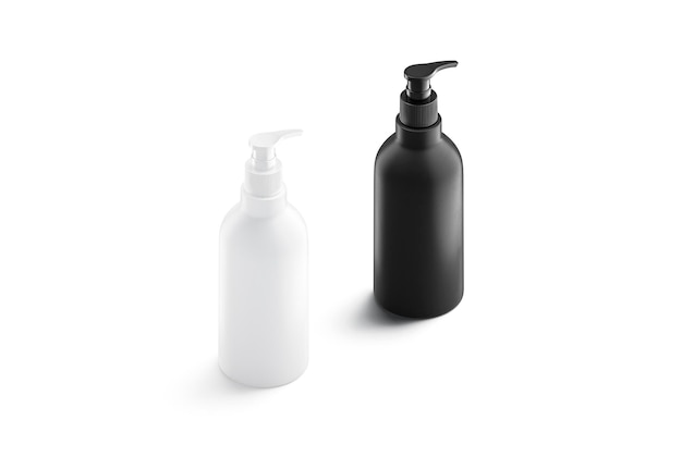 Black and white plastic soap bottle mockup. Hand  face cream pack mock up. Jar for shower cleanser.