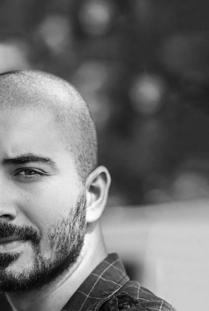 black and white portrait of an attractive men with gaze