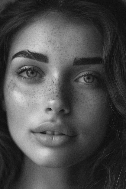 Black and White Portrait of a Beautiful Women Skincare Model