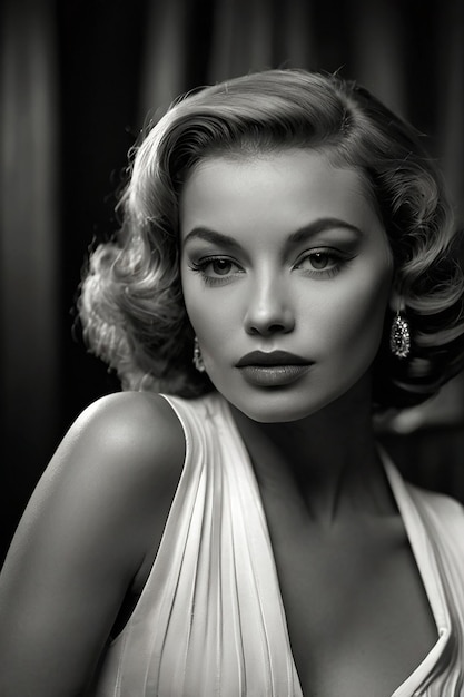 Black and white portrait of woman with cigarette in old hollywood glamour style