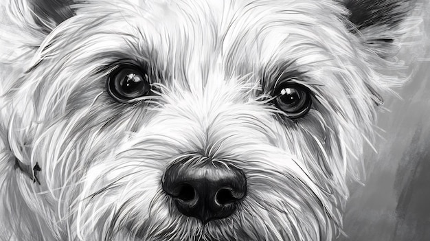 Black and white portrait of a Yorkshire Terrier