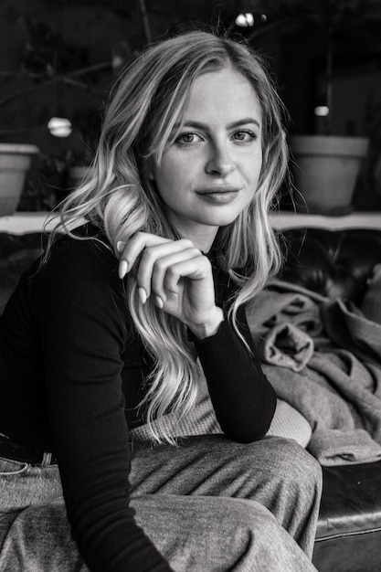 Black and white portrait of a young woman.