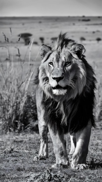 Photo black and white portrt of wild lion in nature