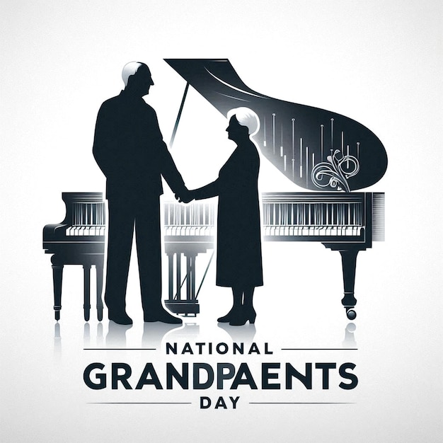 Photo a black and white poster of a grandfathers grand piano with a grand piano in the background