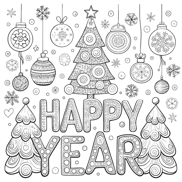 Photo a black and white poster of a happy new year