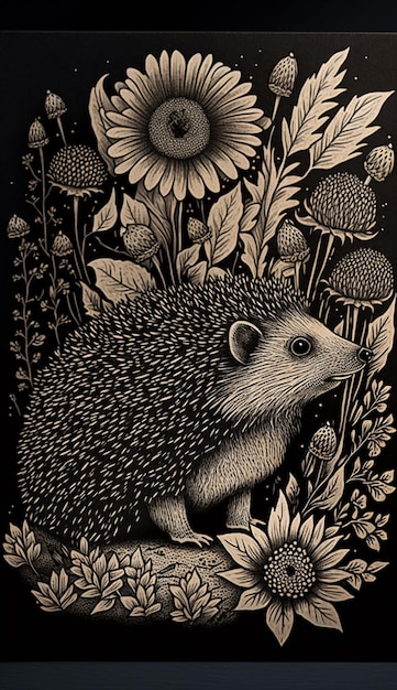 A black and white poster with a hedgehog on it.