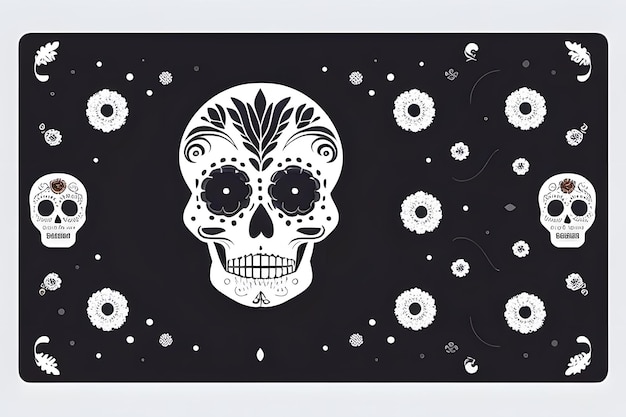 Photo a black and white poster with a skull and flowers on it