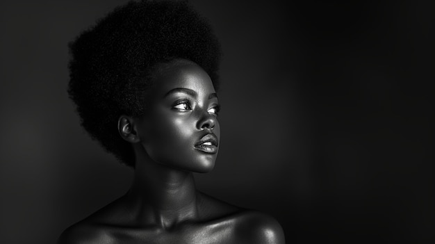 Black and White Profile Shot of Beautiful African Woman with Natural Hair