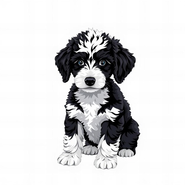 a black and white puppy with black spots on its face