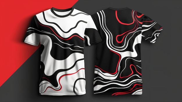 Photo black white and red abstract pattern tshirt mockup