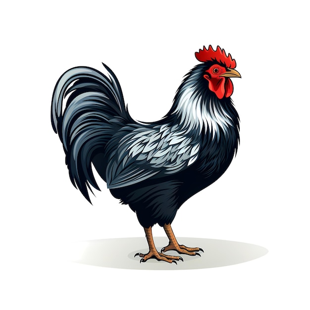 Black and white rooster with red comb on its head Generative AI