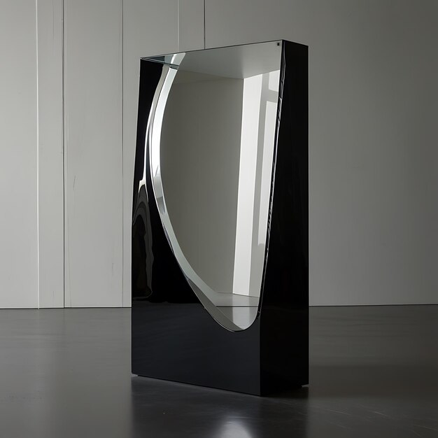 Photo a black and white sculpture with a mirror on the top of it