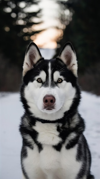 Photo black and white siberian husky dog on white