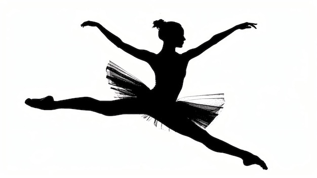 Photo a black and white silhouette of a ballerina in midair performing a jump