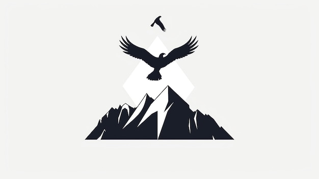 Photo a black and white silhouette of a mountain range with an eagle and a crow flying above it