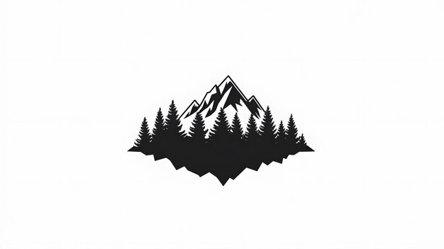 Black and White Silhouette of a Mountain Range with Pine Trees