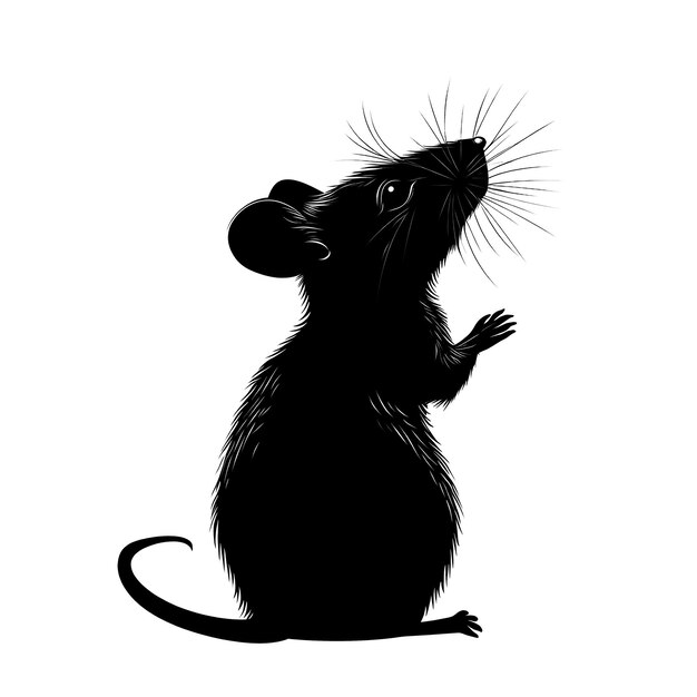 Photo black and white silhouette of a mouse standing on its hind legs