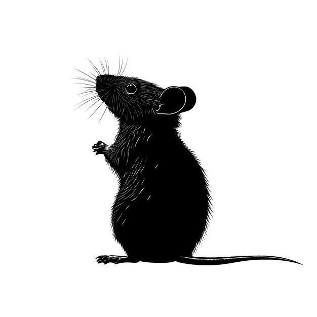 Photo black and white silhouette of a mouse standing on its hind legs