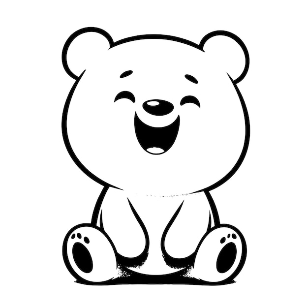 Photo black and white silhouette outline drawing of a white cute funny happy teddy bear