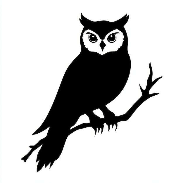 Photo black and white silhouette of an owl perched on a branch