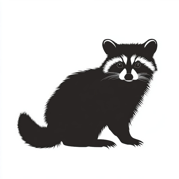 Photo black and white silhouette of a raccoon sitting on a white background