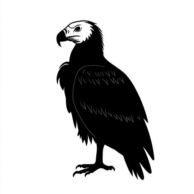 Photo black and white silhouette of a vulture standing on a white background