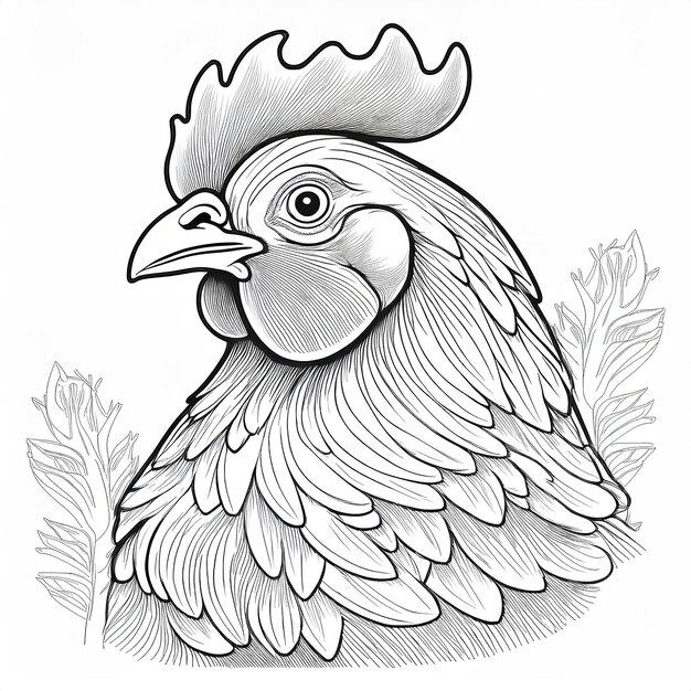 Photo black and white sketch of a detailed chicken figure