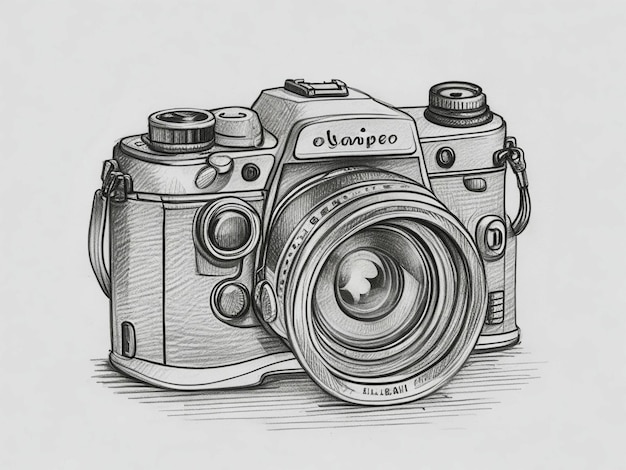 Black and white sketch dslr camera