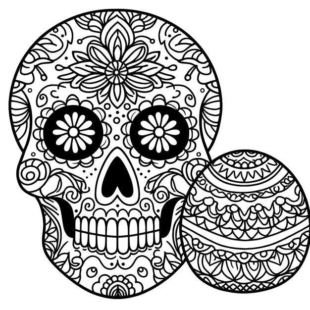 Photo a black and white skull and a white and black ornamental design