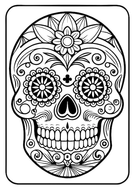 Photo a black and white skull with a floral design on it