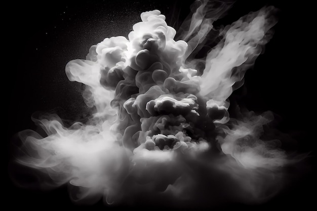 Black and white smoke explosion on a black backgroundgenerative ai