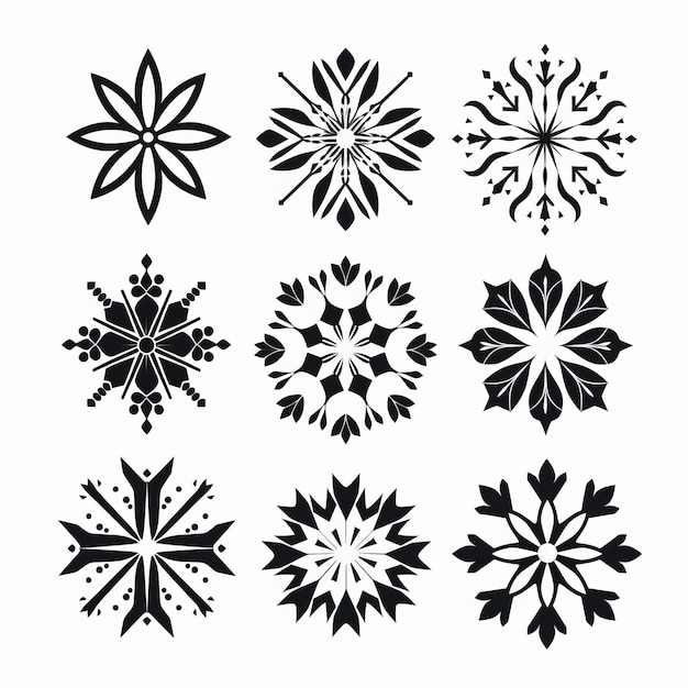 Black And White Snowflakes Bold Graphic Design Elements For Patterns And Designs