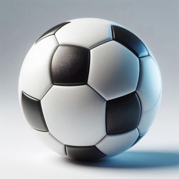 A black and white soccer ball on a white background