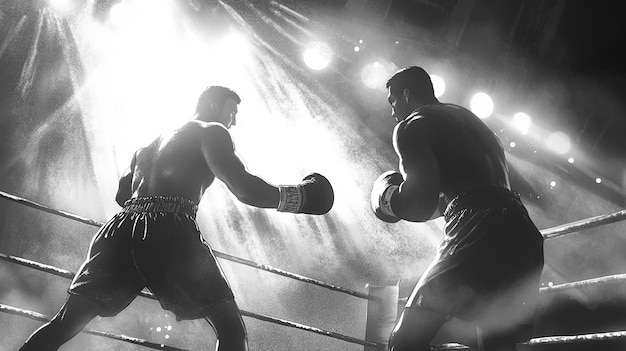 Black and White Storyboard of a Boxing Match from a Low Angle View