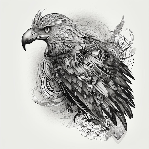 black and white style tattoo design of a wedge tail eagle