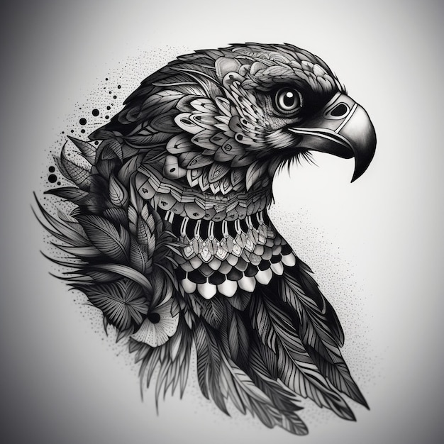 black and white style tattoo design of a wedge tail eagle