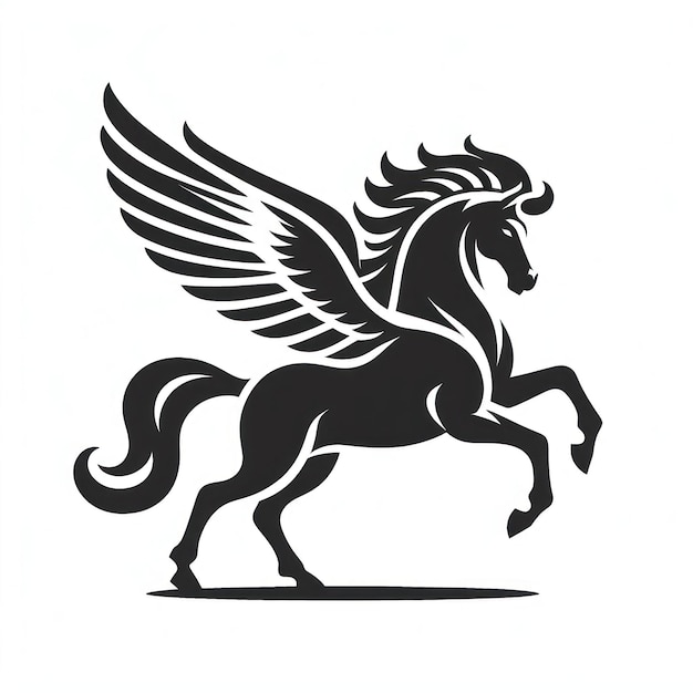 Photo black and white stylized illustration of a winged horse