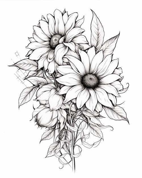 Photo black white tattoo image sunflower