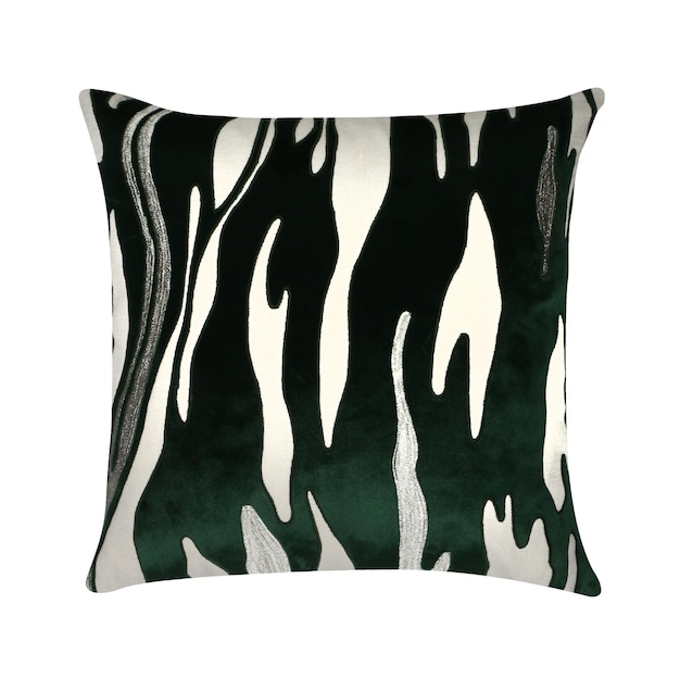 A black and white throw pillow with a zebra pattern on it.